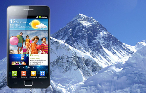 Samsung Galaxy S2 använd för tweet vid Mount Everest
