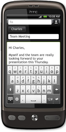 HTC Desire:s tangentbord vid mail