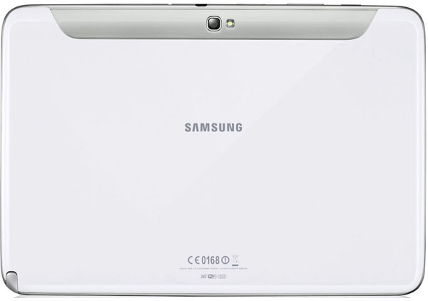 Baksidan på vit Samsung Galaxy Note 10.1